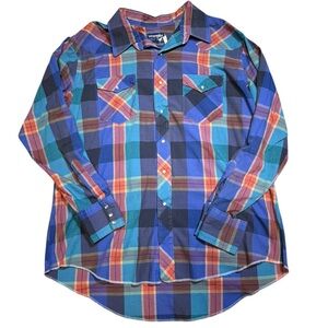 Vintage Wrangler Cowboy Cut Western Snap Shirt 18x35 Made in USA Pearl Snap XL